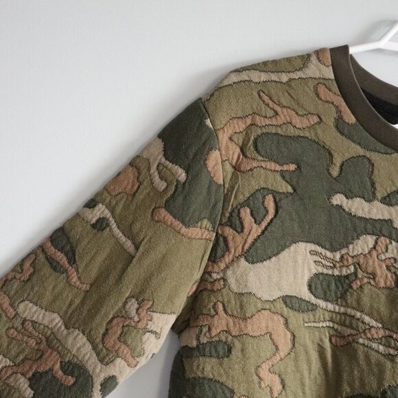 Zara Man Green Sz Lrg Camouflage Quilted Crewneck Stretch Pullover Sweater - Picture 3 of 8